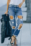 Cut Out Straight Leg Distressed Boyfriend Jeans