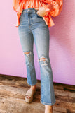 Sky Blue Distressed Ripped Flare Jeans