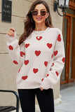 Heart Pattern Ribbed Trim Knit Sweater