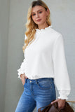 Frilled Smocked Neck Textured Bishop Sleeve Blouse