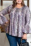 Floral Print Round Neck Plus Size Babydoll Blouse