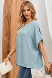 Ribbed Knit Batwing Sleeve Tunic Oversized T Shirt