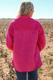 Bright Pink Faux Suede Sherpa Patchwork Button-up Shacket