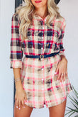 Gradient Plaid Print Shirt Short Dress