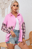 Plaid Patchwork Chest Pockets Oversized Shirt Jacket