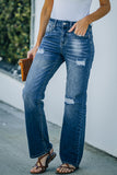 High Rise Washed Distressed Flare Jeans