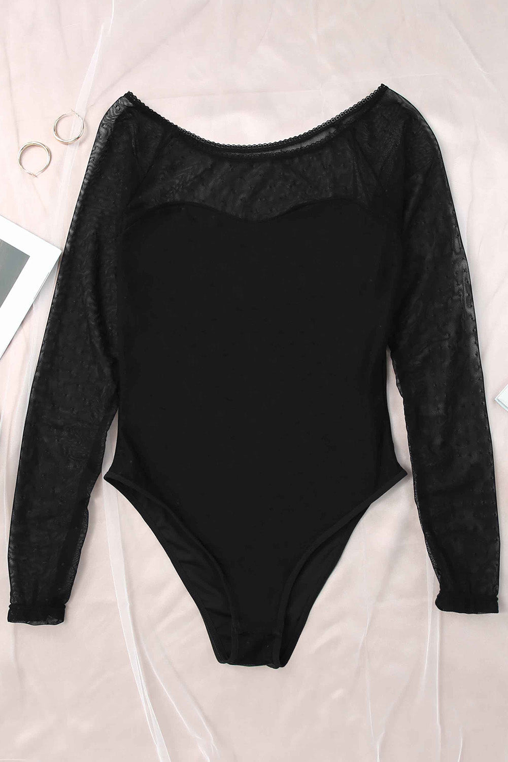 Dotty Mesh Overlay Long Sleeve Bodysuit