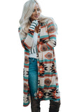 Plus Size Geometric Print Open Front Long Cardigan