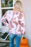 Cow Spots Print Drop Shoulder Puff Sleeve Sweatshirt