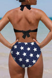 Stars and Stripes Patchwork Flag Pattern Bikini Swimsuit