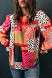 Polka Dot Geometric Patchwork Long Sleeve Blouse