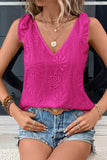 Rose Red Embroidery Patterned Knotted Straps V Neck Tank Top