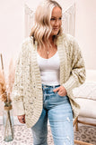 Cardigan Beige à Bordure Côtelée Ouvert en Maille Texturée Grande Taille