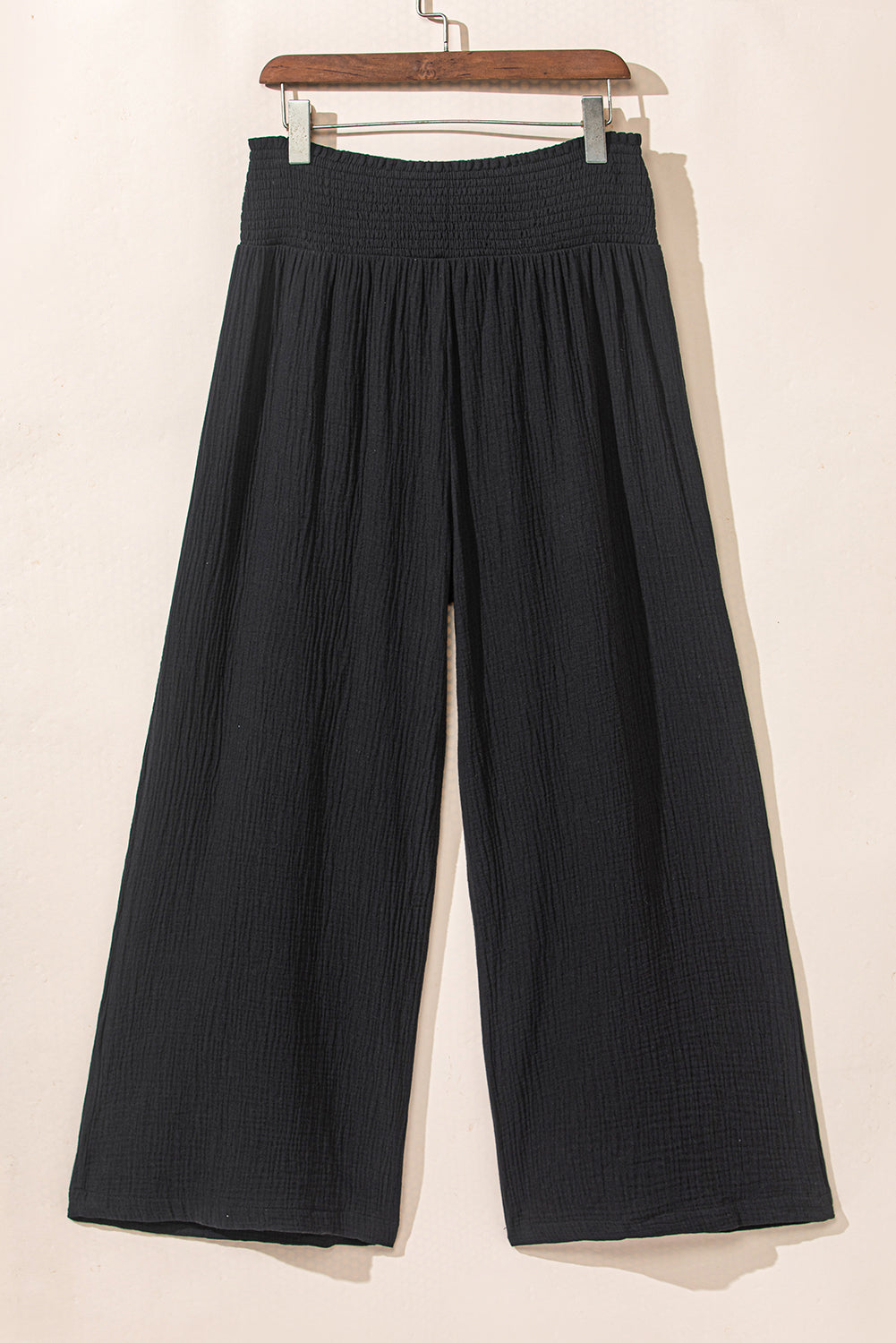 Black Textured High Waist Wide Leg Plus Size Pants