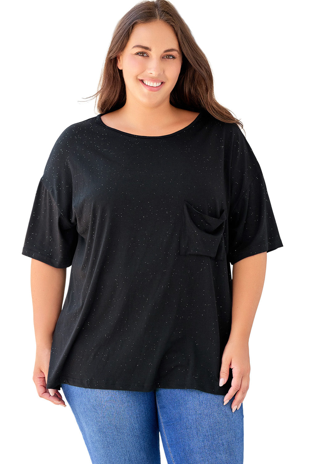 Splatter Allover Plus Size Pocketed T-shirt