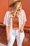 Floral Lace Crochet Short Sleeve Open Front Kimono