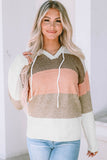 Color Block Knitted Drawstring Hooded Sweater