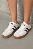 White Striped Lace-up Flat Sneakers