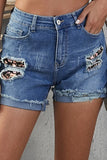 Floral Patchwork Rolled Hem Denim Shorts