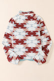 Red Geometric Aztec Pattern Plus Size Fleece Jacket