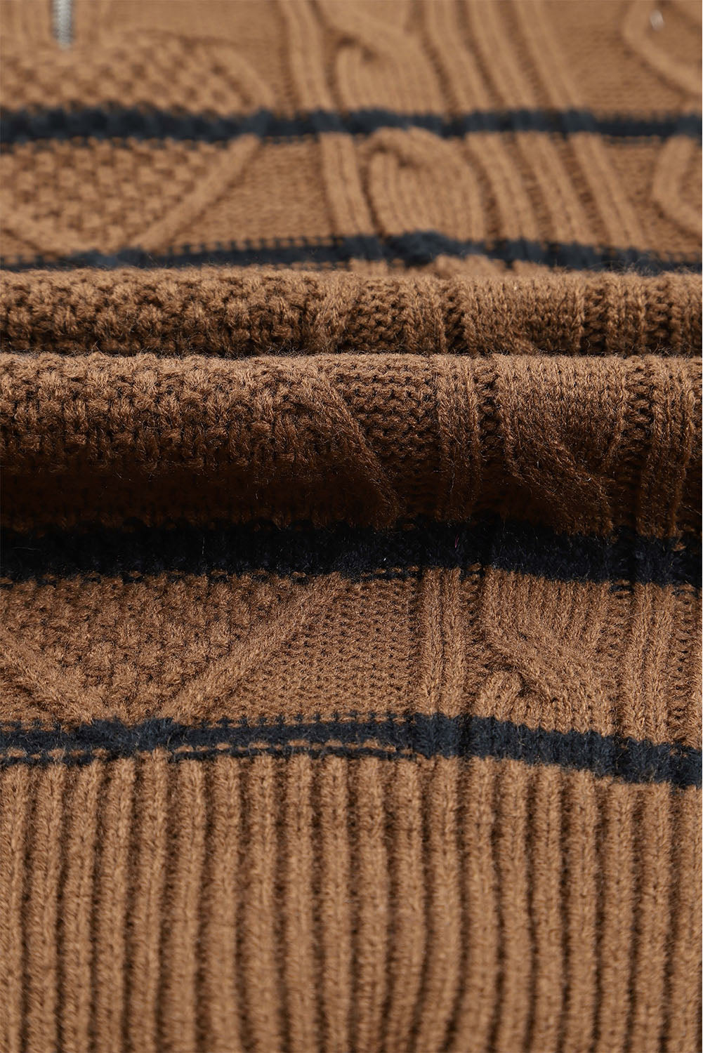 Brown Striped Half Zip Pullover Sweater