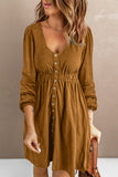 Button Up High Waist Long Sleeve Dress