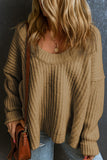 Khaki Ribbed Knit Round Neck Slouchy Chunky Sweater