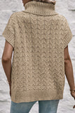 Light French Beige Cable Knit Turtleneck Batwing Sleeve Sweater