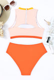 Color Block Zipped Cut Out Bikini Swimwear