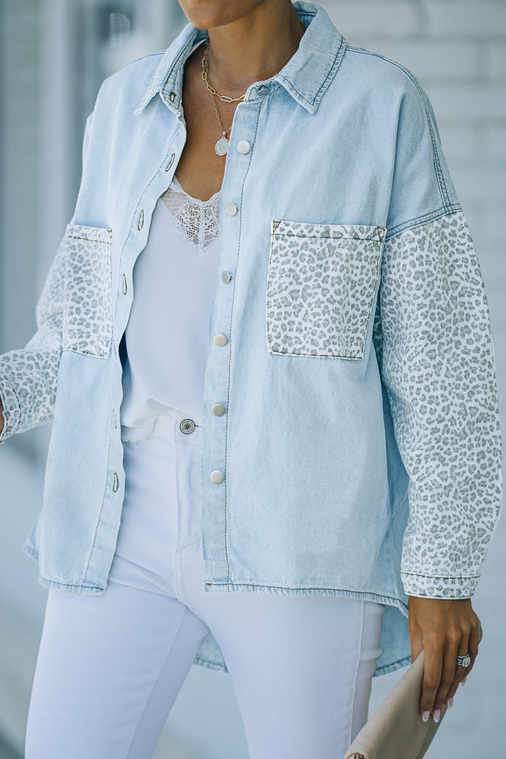 Contrast Leopard Denim Jacket