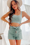 Button Fly Belted Paperbag Waist High Waist Casual Shorts