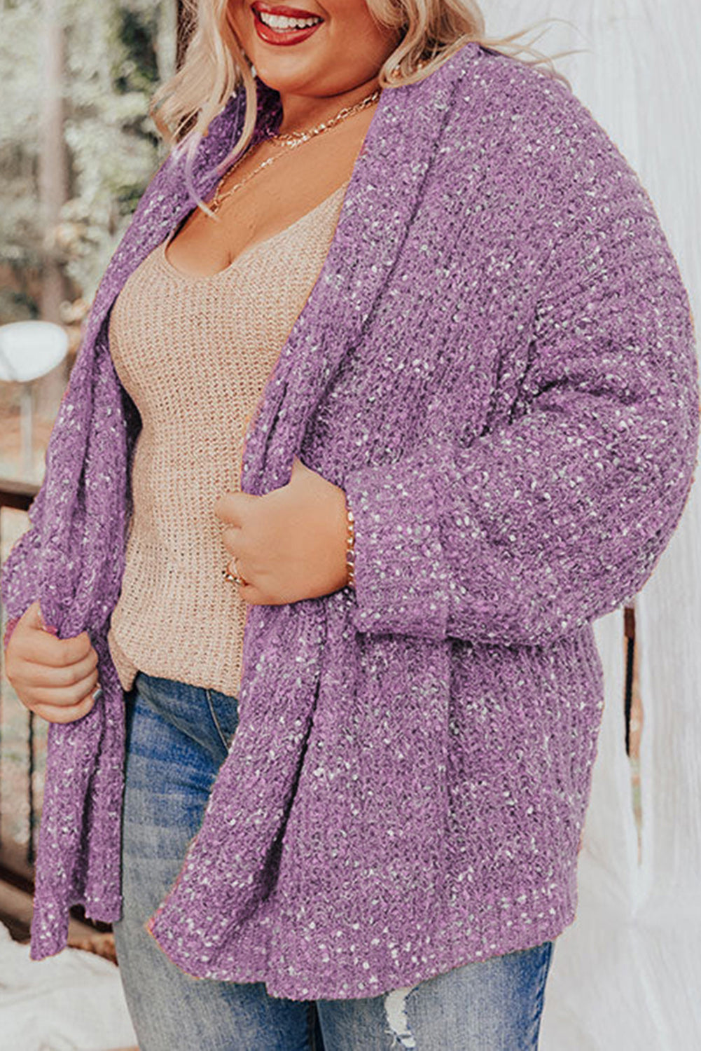 Khaki Open Front Knit Plus Size Cozy Cardigan