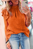 Crinkled Textured Ruffled Puff Sleeve Blouse