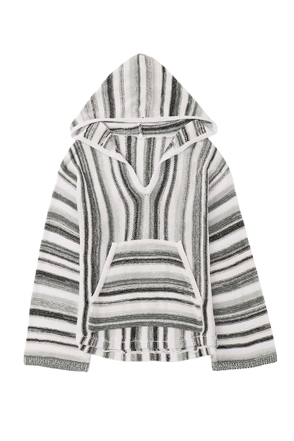 Striped Knit Kangaroo Pocket Hooded Sweater