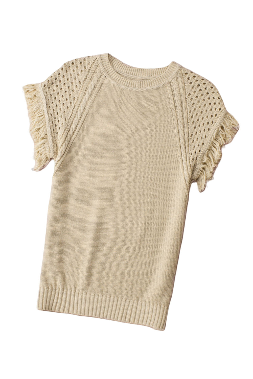 Fringed Hollow-out Short Sleeves Sweater