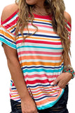 Striped Print Cold Shoulder Relaxed Top