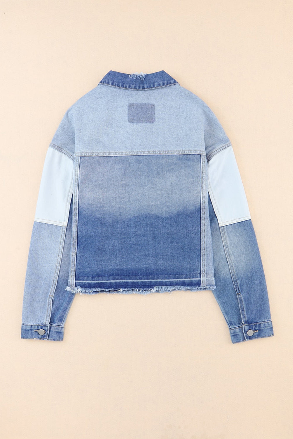 Color Block Denim Patchwork Frayed Hem Jacket