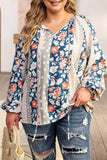 Plus Size Mixed Print Split Neck Blouse