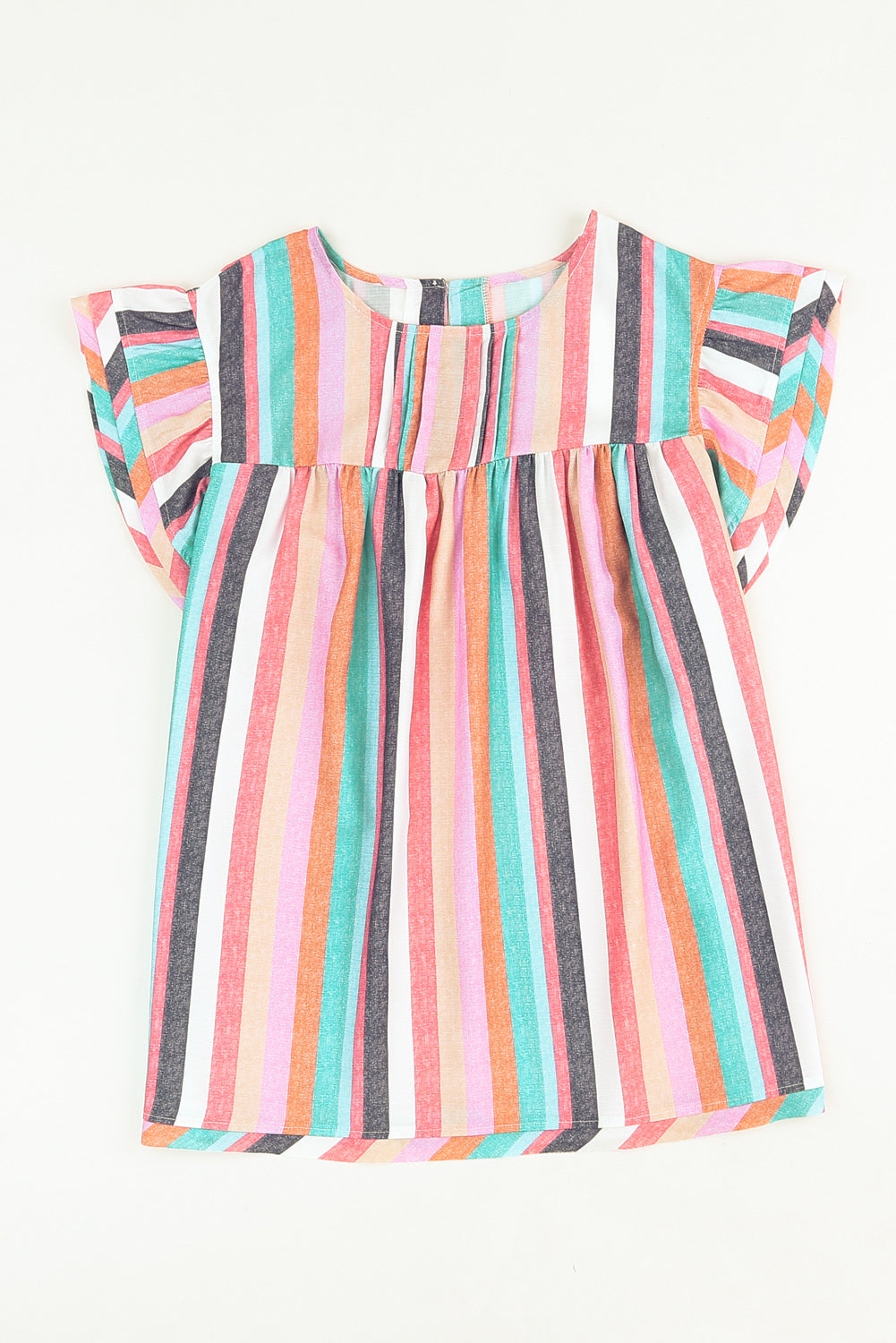 Striped Tiered Ruffle Cap Sleeve Top