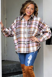 Plus Size Plaid Fringed Back Button Shacket