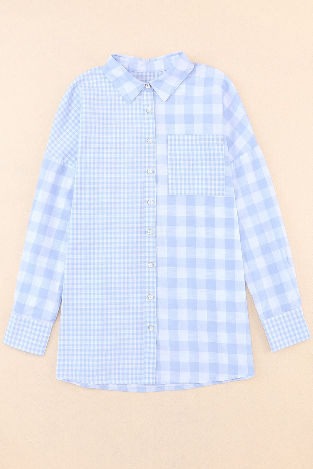 Mix Checked Patchwork Long Sleeve Shirt