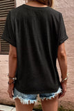 Button V Neck Rolled Sleeve T Shirt