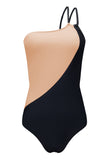 Double Straps One Shoulder Color Block Teddy Swimsuit