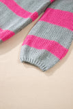 Striped Colorblock Knit V Neck Loose Fit Sweater