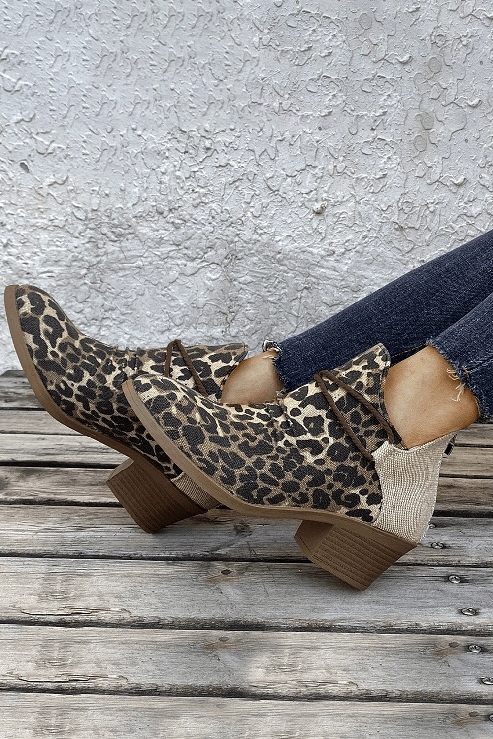 Retro Canvas Patchwork Chunky Heel Booties