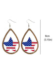 American Flag Heart Shape Hollowed Wood Drop Earrings