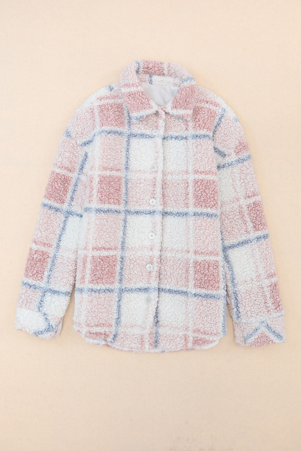 Checker Print Turn Down Collar Sherpa Shacket