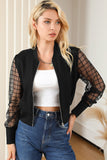 Latticed Mesh Sleeve Zip Up Bomber Jacket