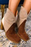 Colorblock Suede Heeled Ankle Booties