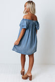 Off-shoulder Ruffle Sleeves Chambray Dress